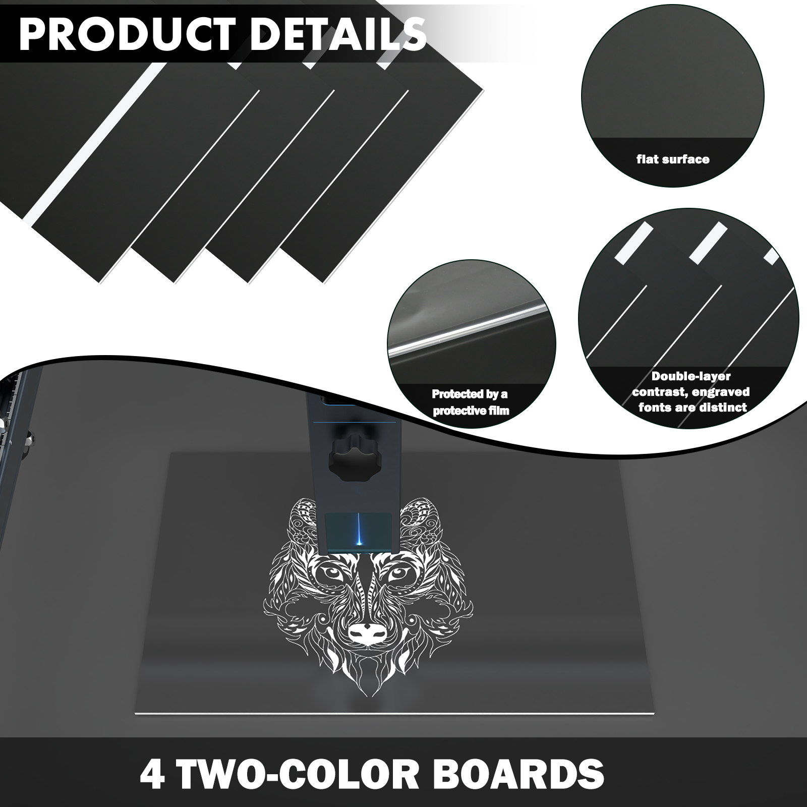 1.3mm Black to White Two-Tone Acrylic Sheet (4pcs)